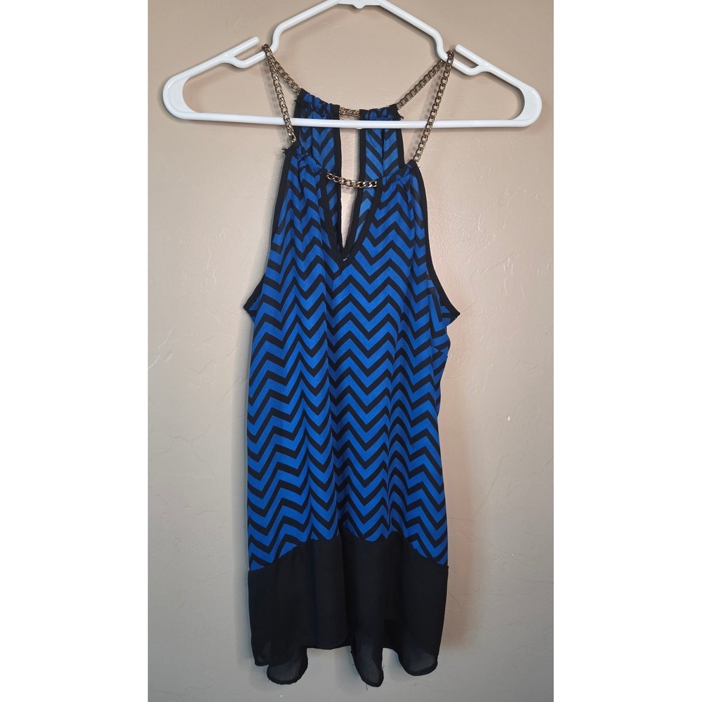 Y2K Charlotte Russe, Blue Chevron Halter Blouse Med